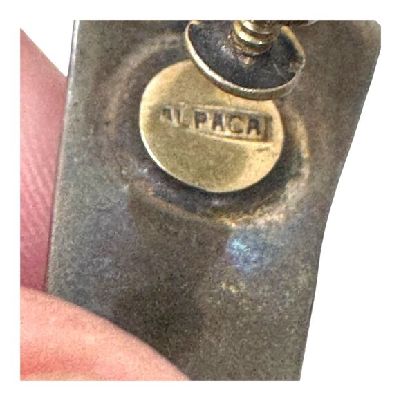 Vintage Alpaca Silver Screw Back Earrings Tribal Black Inlay Design For Women - Picture 4 of 8